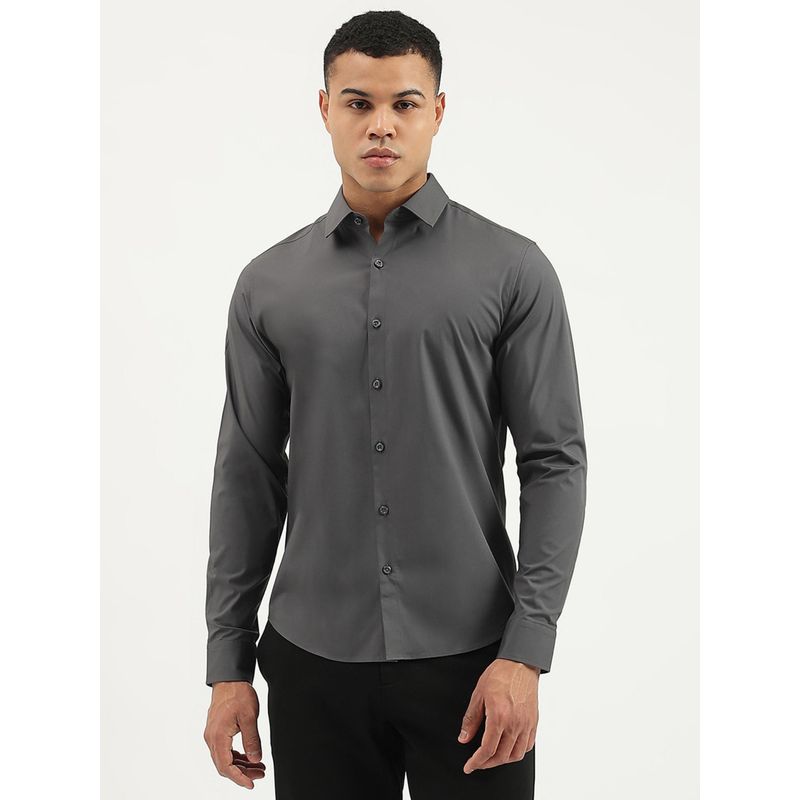 United Colors of Benetton Grey Slim Fit Spread Collar Solid Shirt (L)