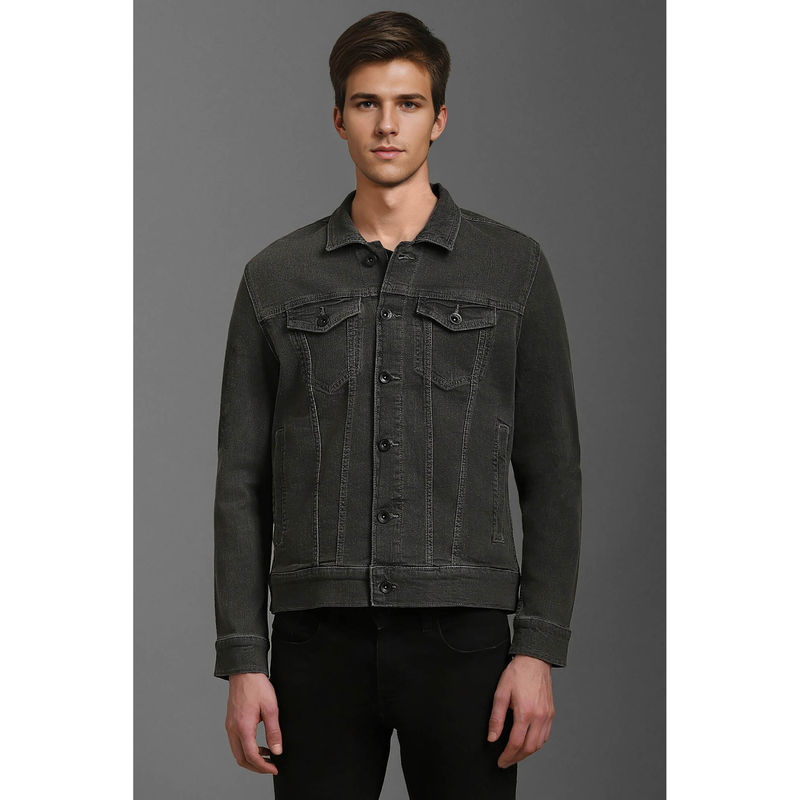 Louis Philippe Grey Solid Slim Fit Jacket (S)