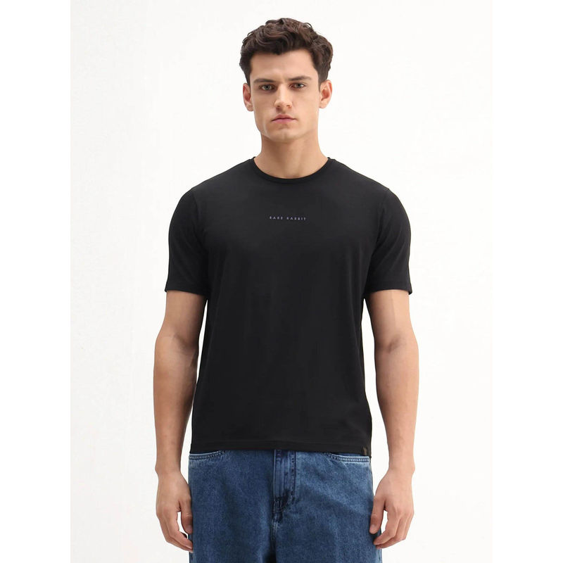 Rare Rabbit Black Solid Regular Fit T-Shirt (M)
