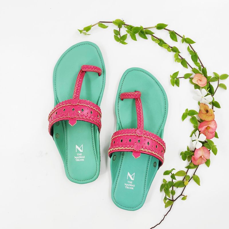 The Madras Trunk Mint Pink Kolhapuris - EURO 42