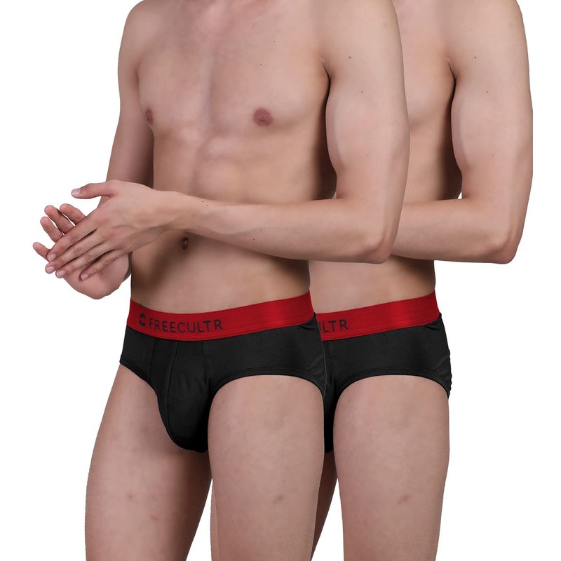 FREECULTR Mens Underwear AntiBacterial Micromodal AntiChaffing Brief, Pack of 2 - Black (M)