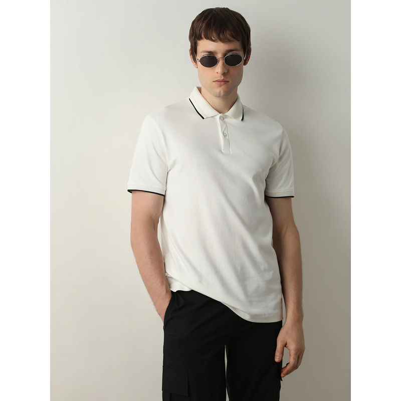 Selected White Cotton Polo T-Shirt (S)
