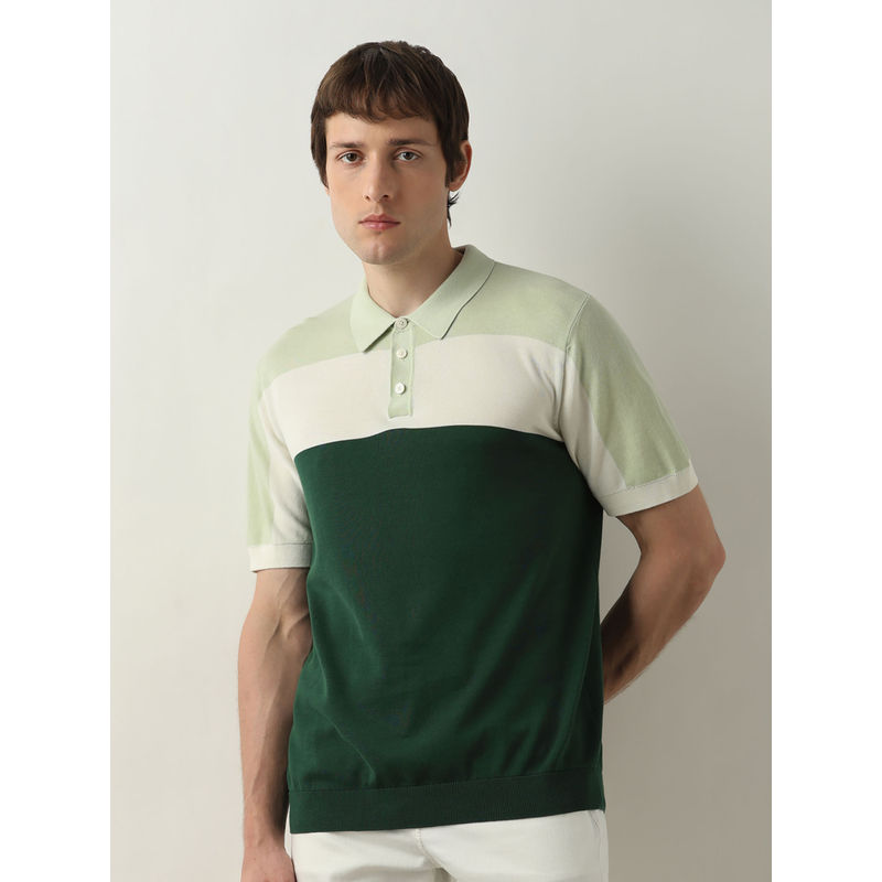 Selected Green Colourblocked Knit Polo T-Shirt (S)