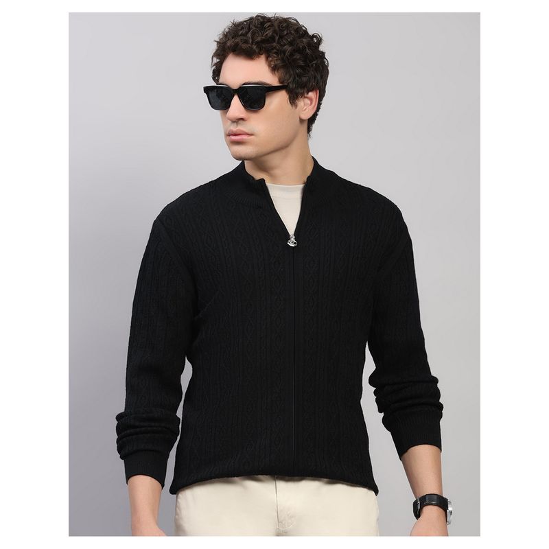 Monte Carlo Men Regular Fit Self Designed Winter Black Sweater (XL)