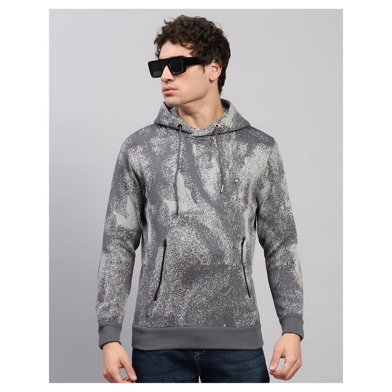 Monte Carlo Men Regular Fit Printed Hooded Winter Grey Sweater (M)