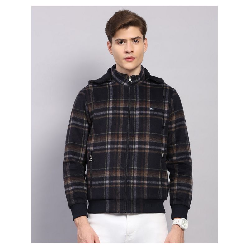 Monte Carlo Men Regular Fit Solid Hooded Blue Winter Jacket (M)