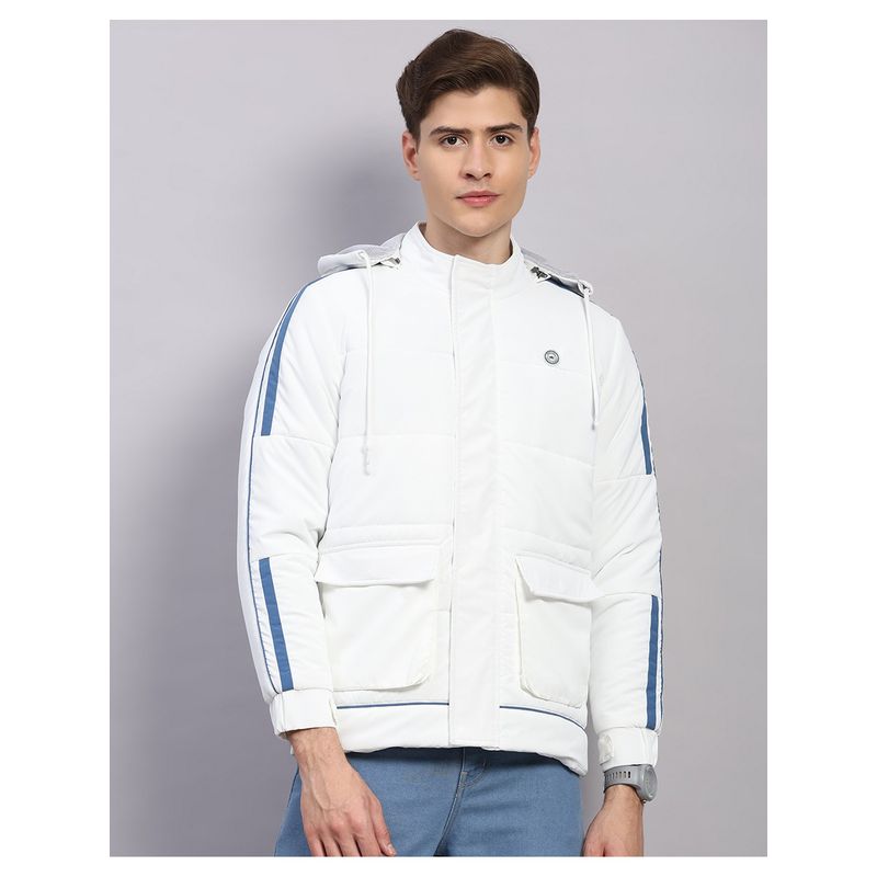 Monte Carlo Men Regular Fit Solid Hooded White Winter Jacket (XL)