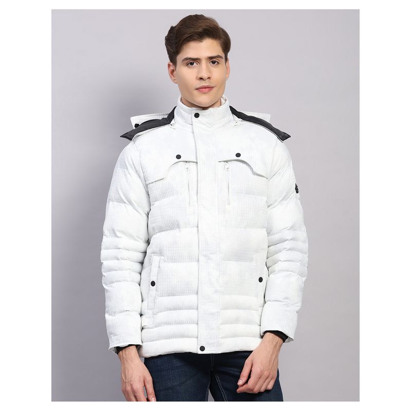 Monte Carlo Men Regular Fit Solid Hooded White Jacket (L)
