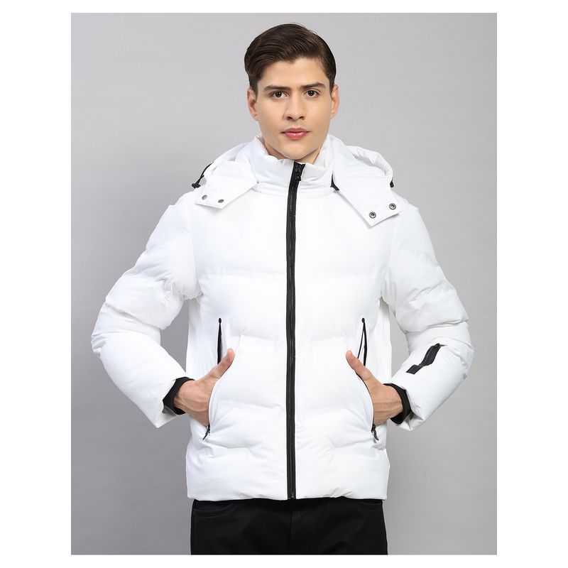 Monte Carlo Men Regular Fit Solid Hooded White Jacket (XL)