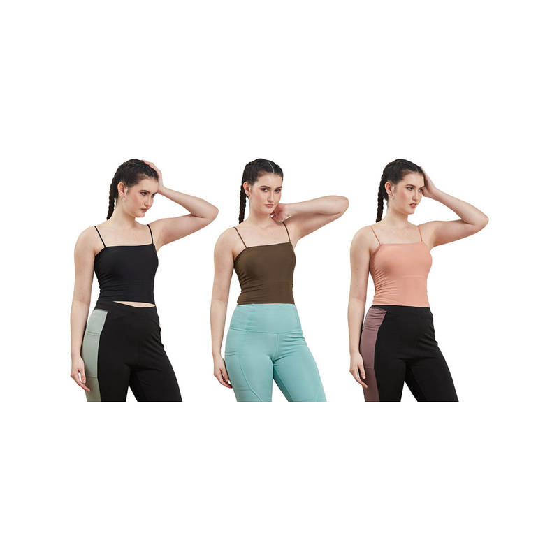 Secrets By ZeroKaata Assorted Lightly Padded Sports Bra Women (Pack of 3) (M)