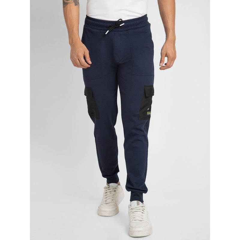 Spykar Men Navy Blue Melange Slim Fit Ankle Length Blended Jogger Trackpant (L)