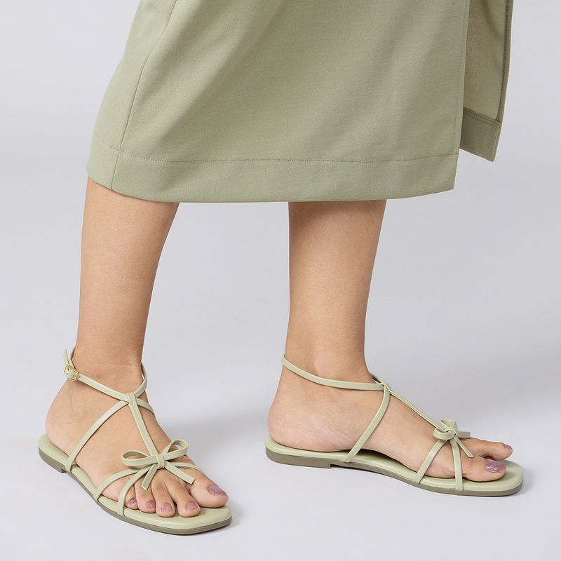 Twenty Dresses by Nykaa Fashion Mint Green Square Toe Bow Ankle Strap Flats (EURO 37)