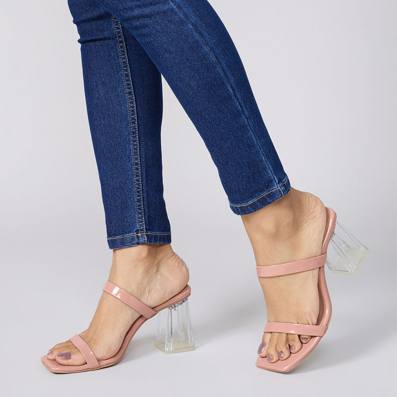 Twenty Dresses by Nykaa Fashion Nude Pink Square Toe Dual Strap Acrylic Block Heels (EURO 36)