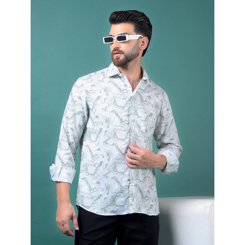 CRIMSOUNE CLUB Men's Green Abstract Print Shirt (L)