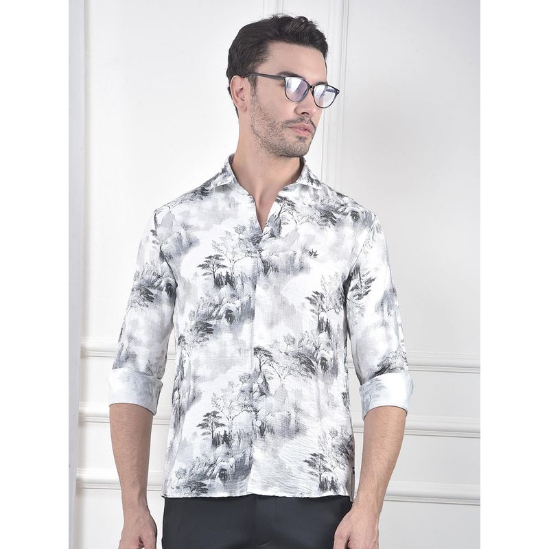CRIMSOUNE CLUB Mens Grey Printed Shirt (M)