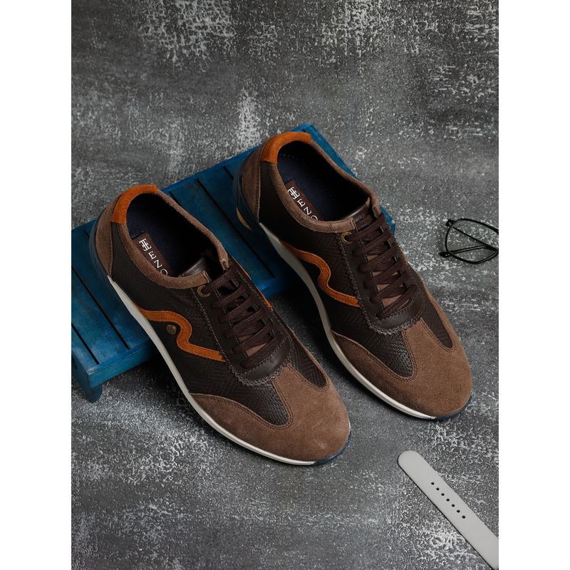 EZOK Men Brown Lace Up Textured Leather Sneakers (UK 6)