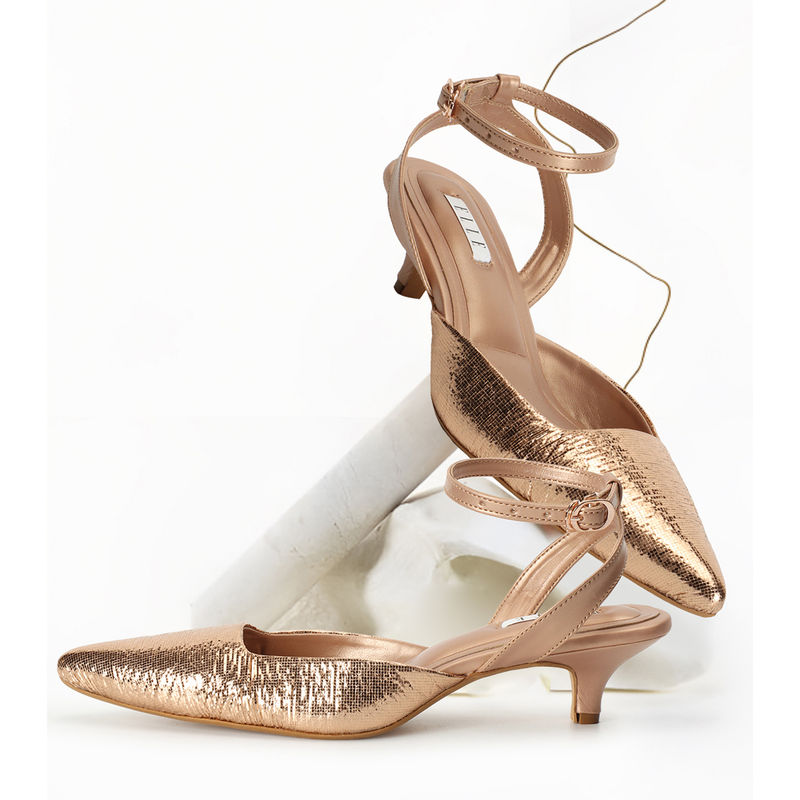 ELLE Womens Rose Gold Color Textured Backstrap Mules (EURO 37)