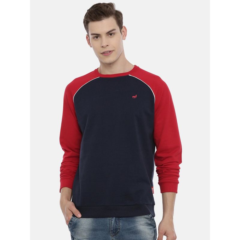 3PIN Men Navy Blue Colourblocked Sweatshirt (M)