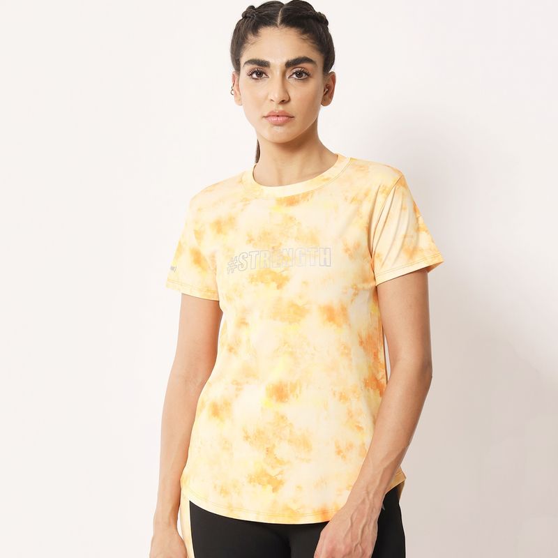 Muscle Torque Round Neck Longline T-Shirt Printed - Yellow (S)