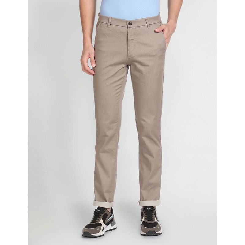 Arrow Sports Bronson Slim Fit Geometric Printed Chinos-Brown (30)