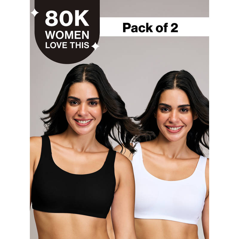 Soft Cup Easy Peasy Slip-on Bra with Full Coverage NYB113 PO2 Black & White (XS)