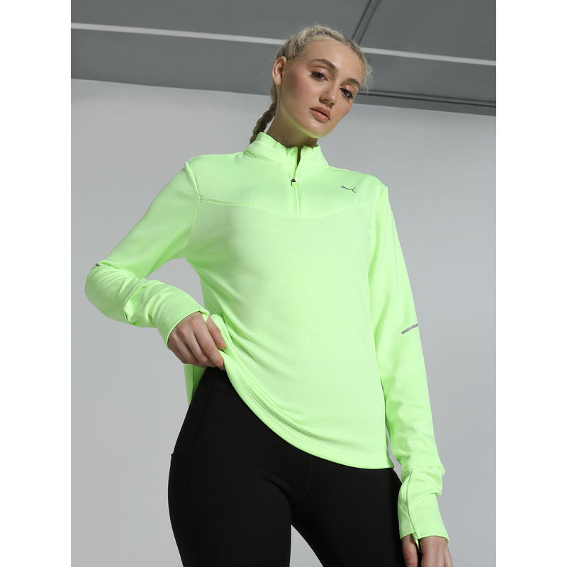 Puma Run Grid Fleece Women Half-Zip Running T-Shirt Green (XS)