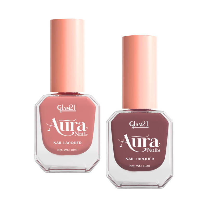 GLAM21 Aura Nails Lacquer High-Shine Nail Enamel Pack of 2 - Luxe Nude And Toasted Nude