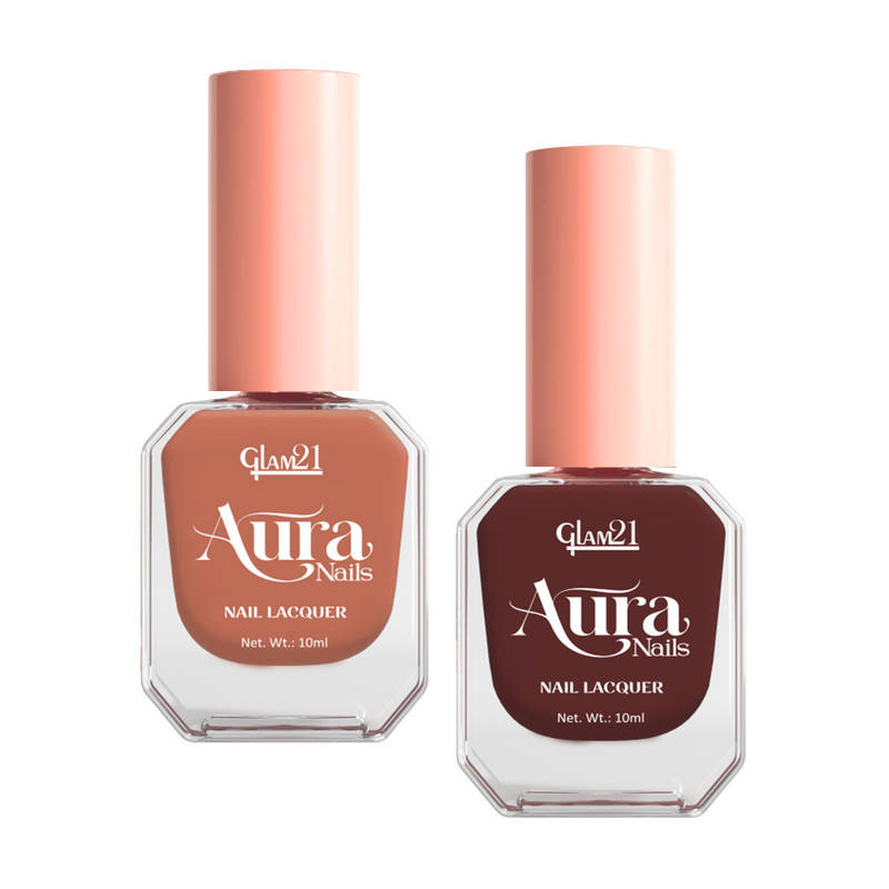 GLAM21 Aura Nails Lacquer High-Shine Nail Enamel Pack of 2 - Nude Glam And Biscuit Babe