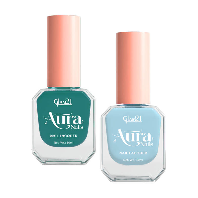 GLAM21 Aura Nails Lacquer High-Shine Nail Enamel Pack of 2 - Touch Blue And Baby Blue