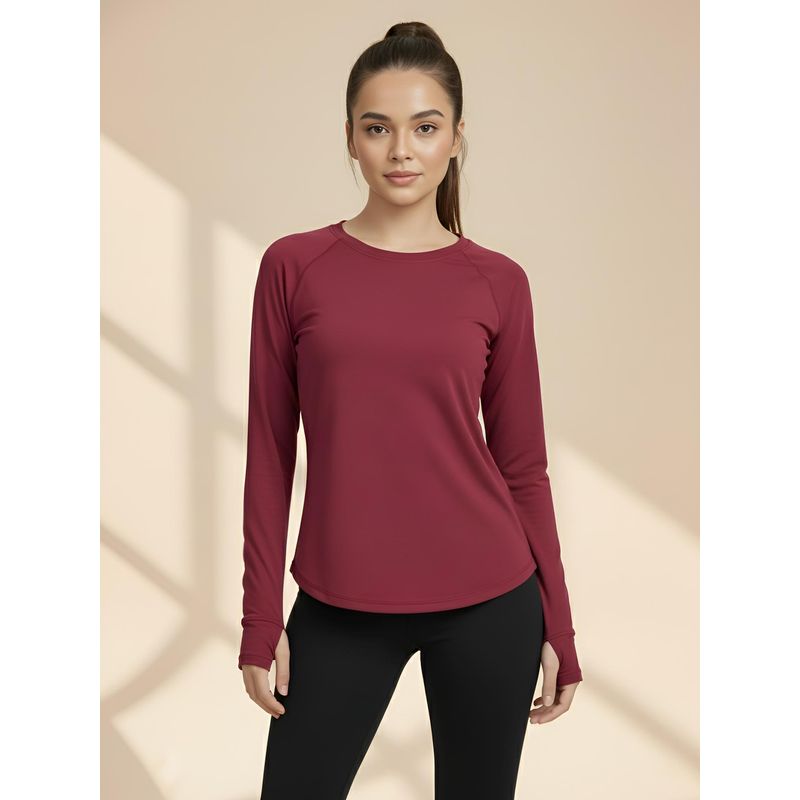 Fitkin Maroon Women's Solid Uv Resistant Back Laser Cut Maroon T-Shirt (L)