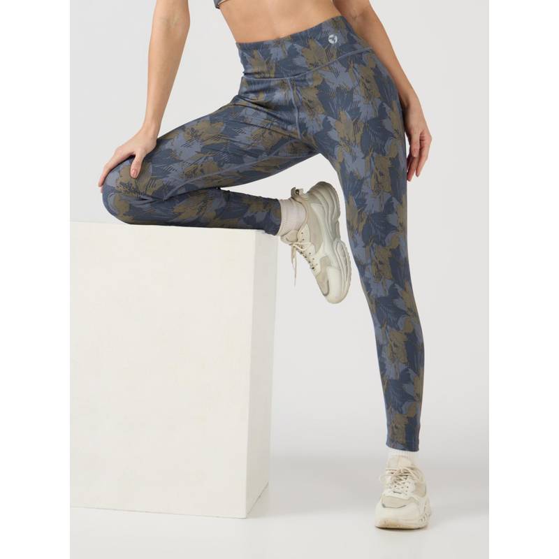 Technosport Blue Women's Printed Slim Fit Sports Tights (S)
