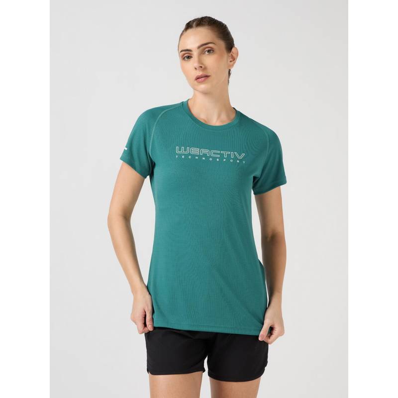 Technosport Turquoise Women's Printed Regular Fit Round Neck Sports T-Shirt (M)