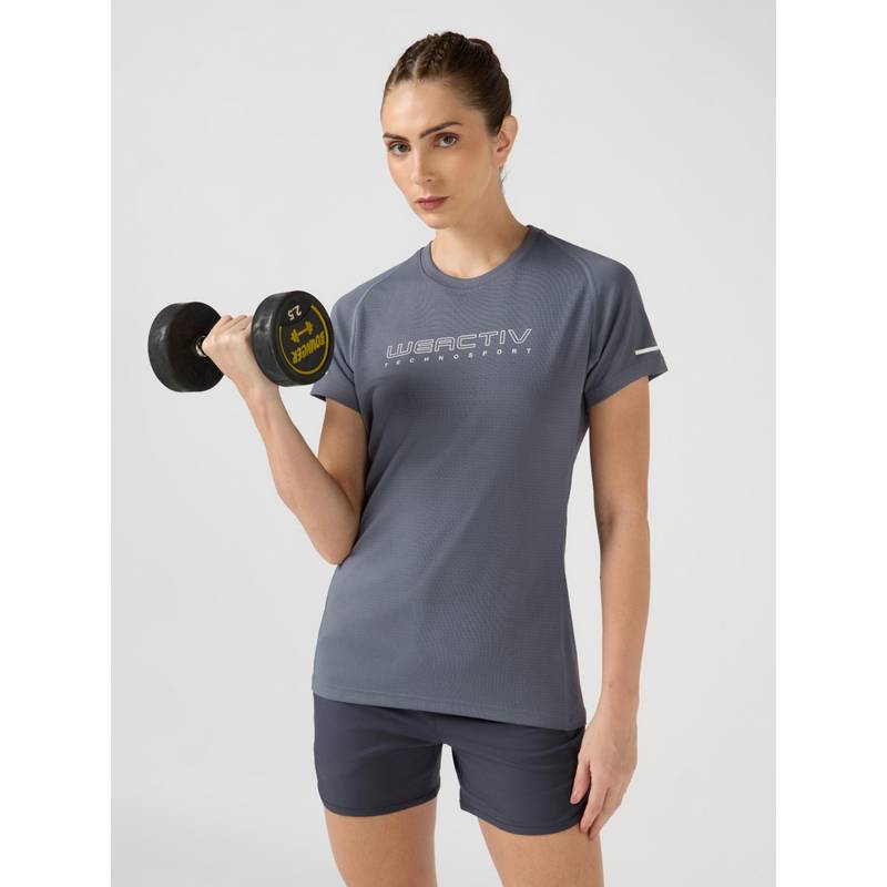 Technosport Blue Women's Printed Regular Fit Round Neck Sports T-Shirt (S)