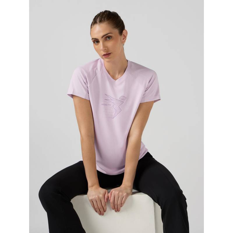 Technosport Purple Women's Printed Slim Fit Round Neck Sports T-Shirt (XL)