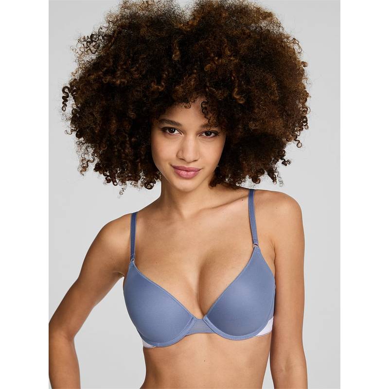 Victoria's Secret Pink Wear Everywhere Blue Solid Push Up Bra (38B)