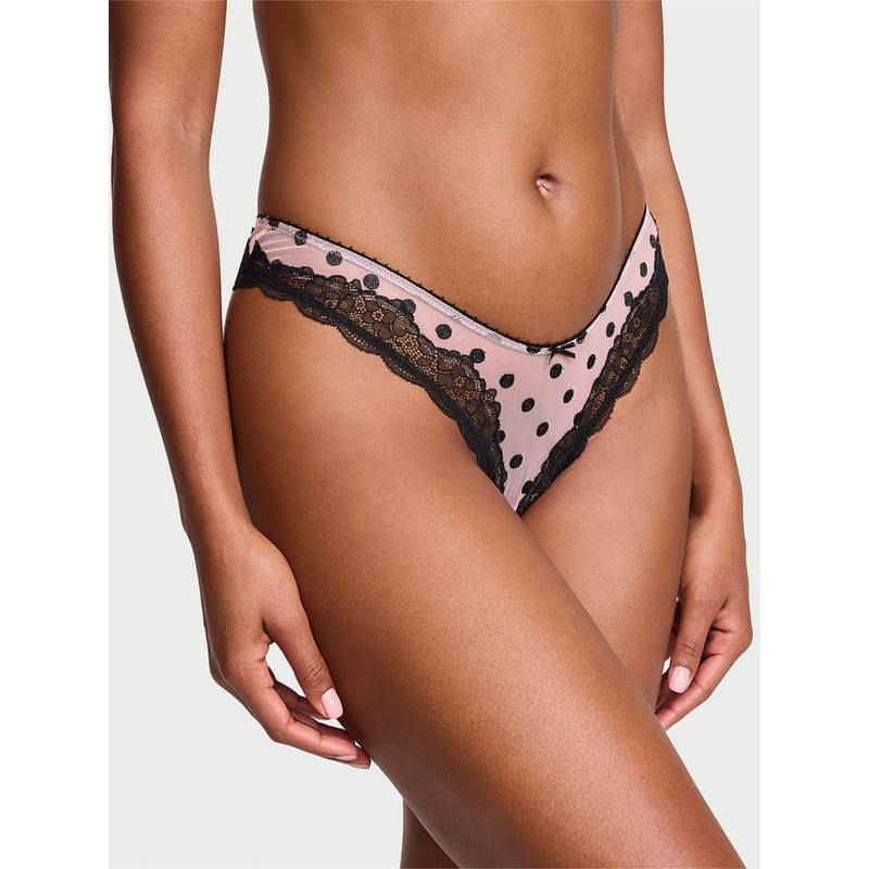 Victoria's Secret Pink Tease Sheer Dot High-Leg Thong Panty (M)