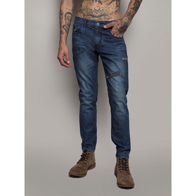 Campus Sutra Mens Blue Embroidered Patched Denim Jeans (36)