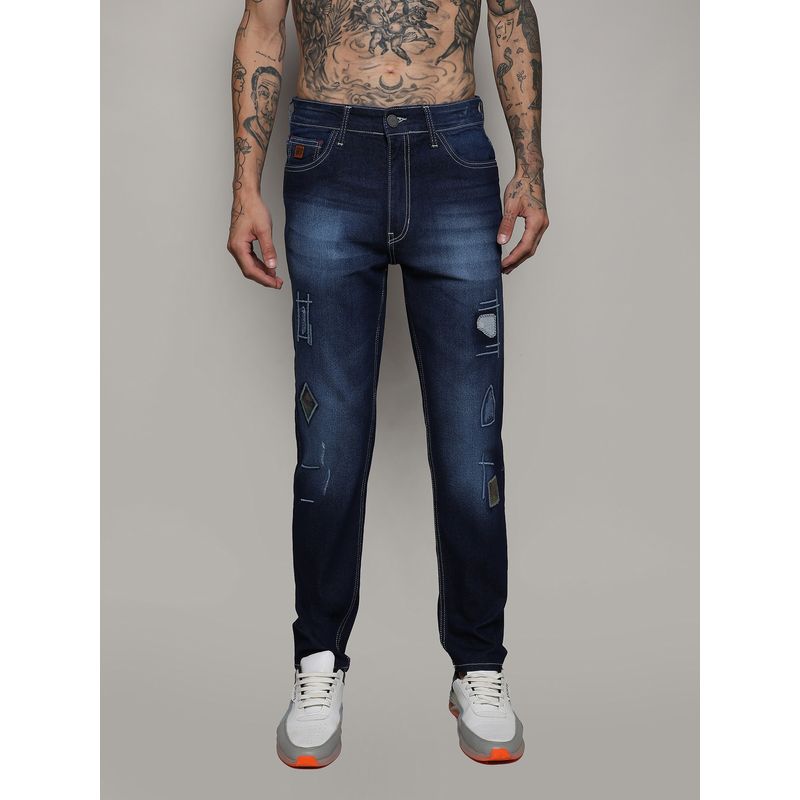 Campus Sutra Mens Dark Blue Embroidered Denim Jeans (30)