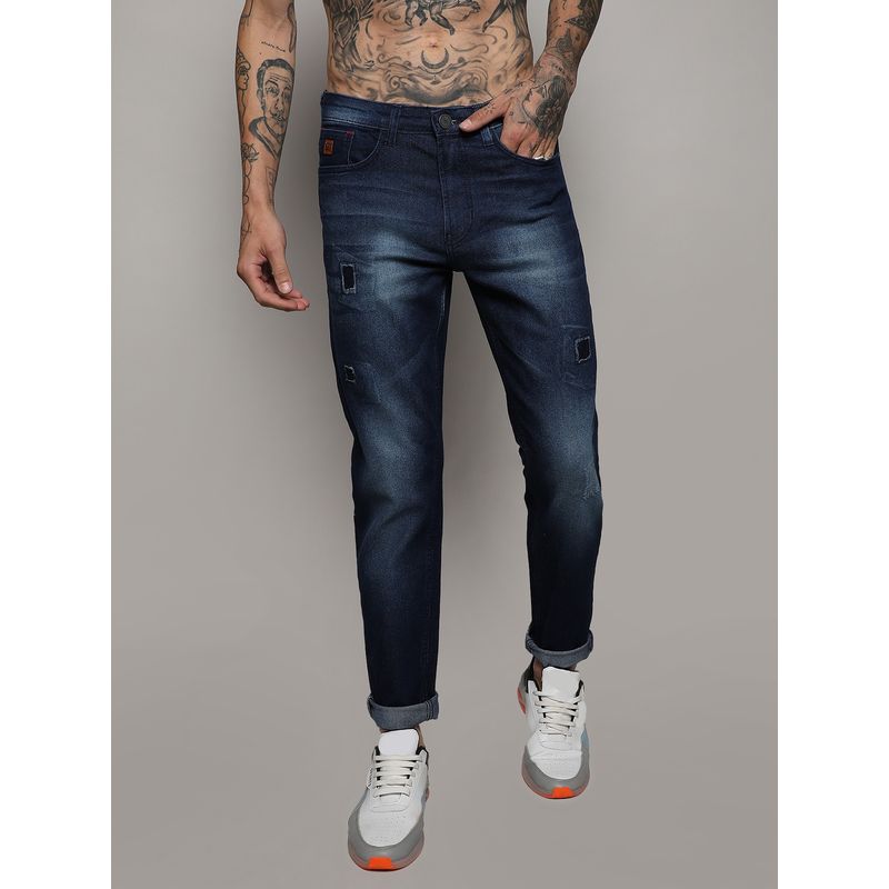 Campus Sutra Mens Navy Blue Torn Denim Jeans (32)