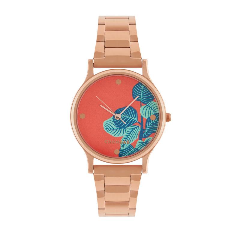Buy TEAL by Chumbak Bohemian Leaves Watch,Metal link Strap Online
