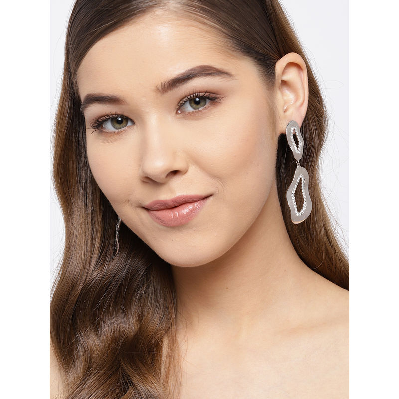 Jewels Galaxy Silver-Plated Stone-Studded Handcrafted Contemporary Drop Earrings: Buy Jewels