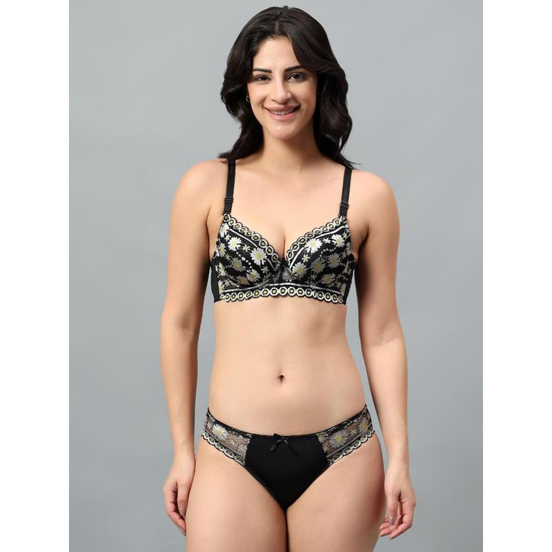 BRACHY Women Black Heavily-Padded Push-Up Bikini Bra and Panty Black (Set of 2) (36B)