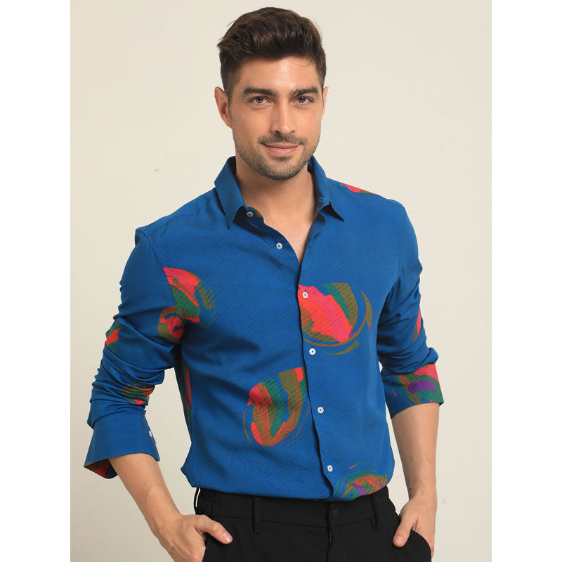 Rare Rabbit Palme Primary Blue Casual Shirt (S)