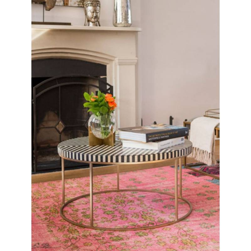 CasaGold Black Georgia Bone Inlay Coffee Table with Metal Stand (S)