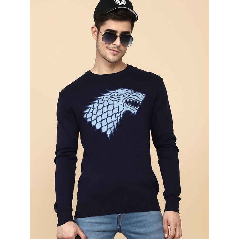Free Authority Mens Game Of Thrones Printed Navy Blue Sweater (L)