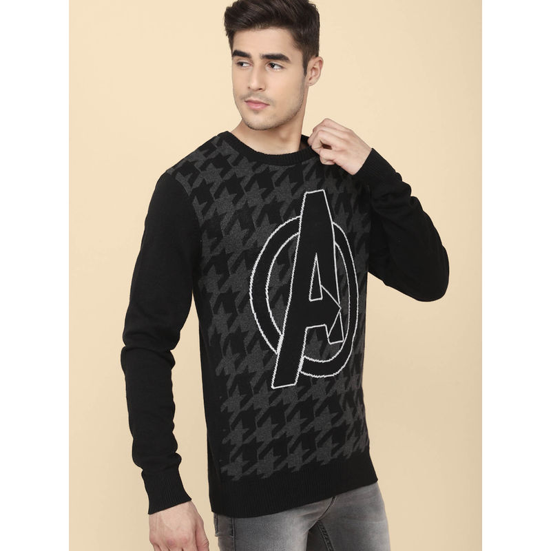 Free Authority Mens Avengers Printed Black Sweater (S)