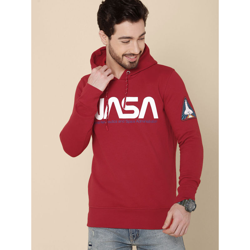 Free Authority Mens Nasa Printed Red Hoodie (S)