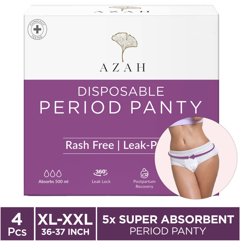 Azah Period Panty Pad 5X Super Absorbent Panties XL-XXL 36-37 inch - Pack of 4