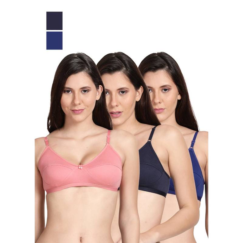 Shyaway Shyle Non Padded Seamed Everyday Bra Multicolor (Pack of 3) (32B)