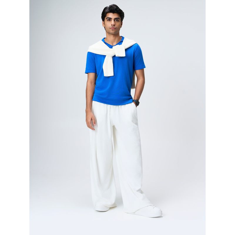 House of Namah Electric Blue Pique Cotton Regular U-Polo T-Shirt (XS)